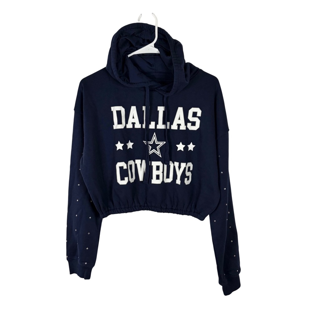 Dallas Cowboys Rhinestone Cropped Hoodie Women's XS Navy Blue NFL Pullover